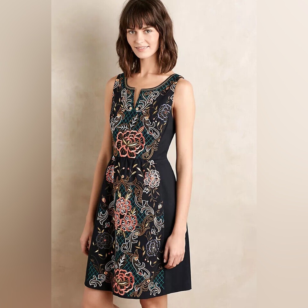 Floral Embroidered Black Dress